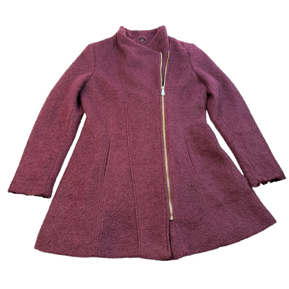 GUESS Los Angeles Wool Blend Coat L Wine Burgundy Boucle Moto Y2K Zip Oxblood